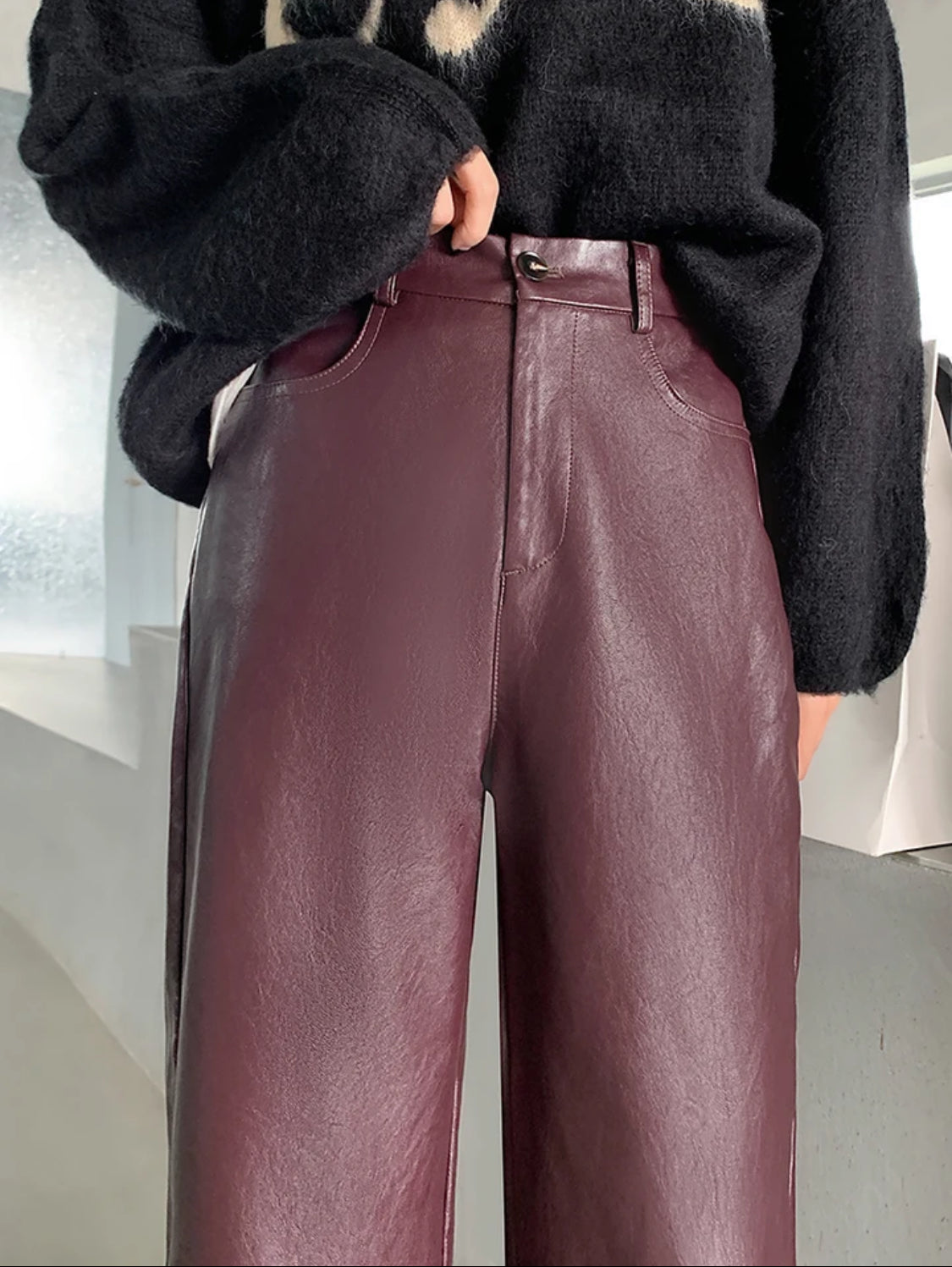 Faux Leather Straight Leg Trousers