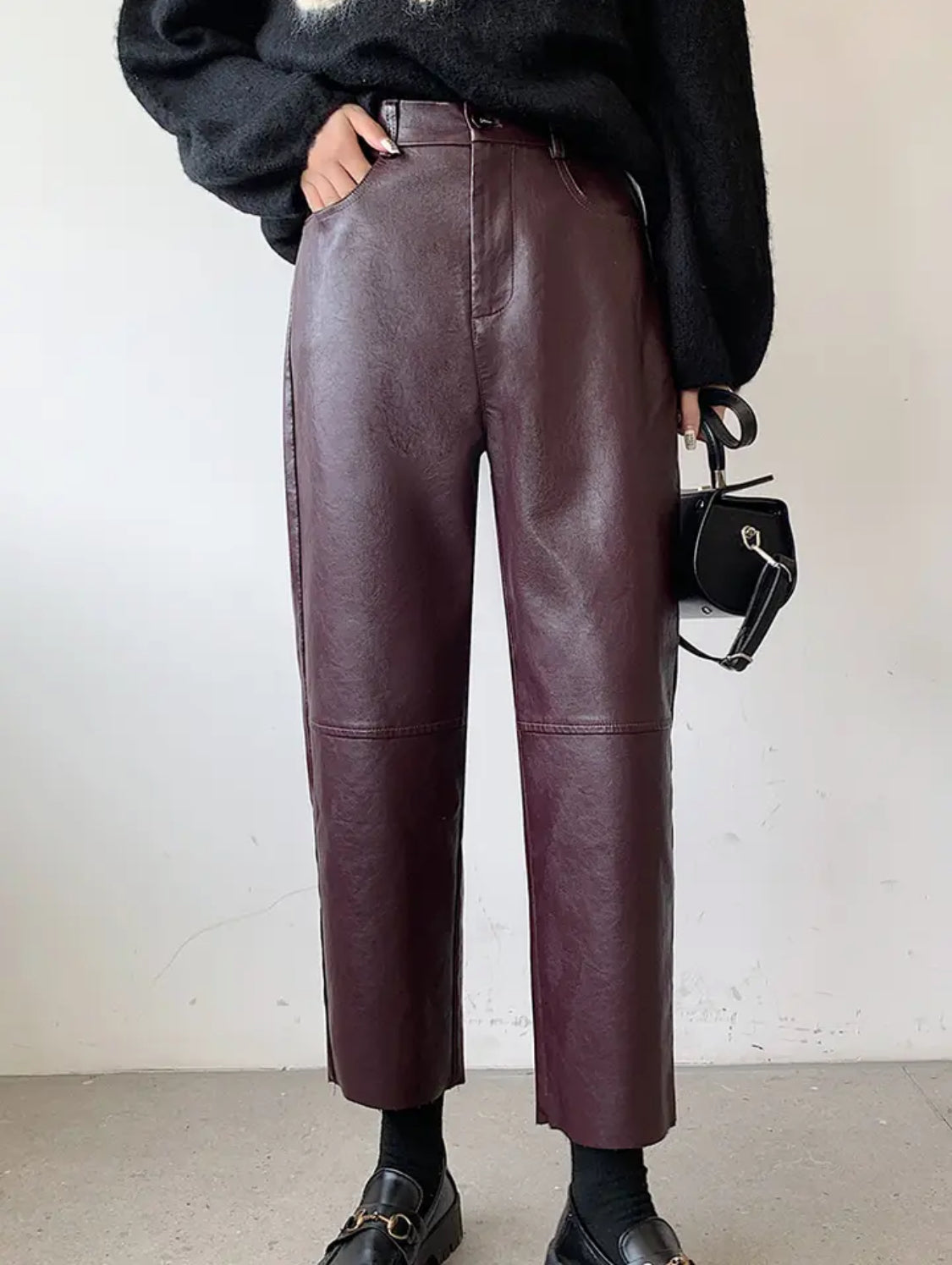 Faux Leather Straight Leg Trousers