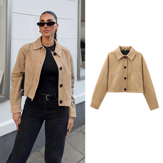 Collared Faux Suede Jacket