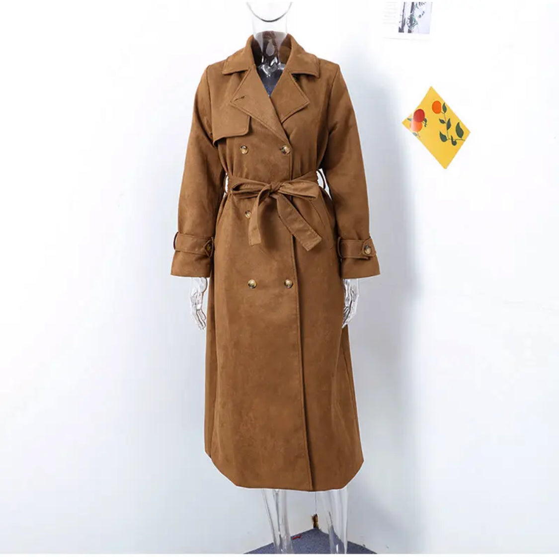 Faux Suede Trench Coat with Belt