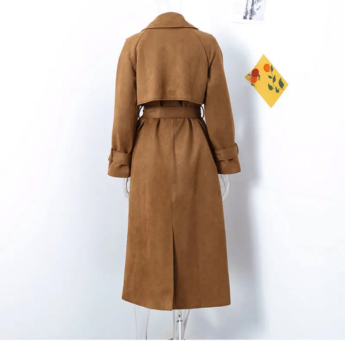 Faux Suede Trench Coat with Belt