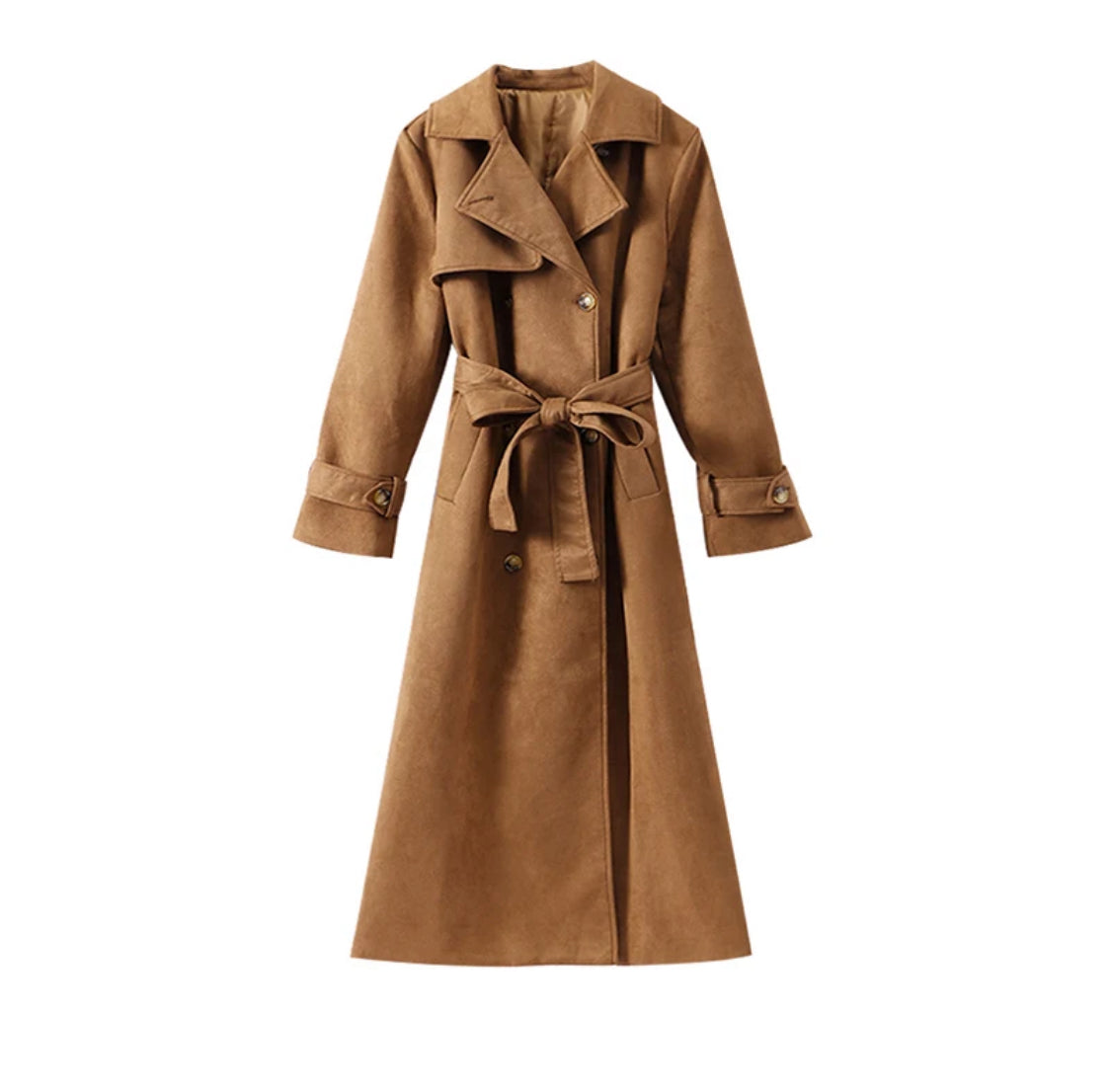 Faux Suede Trench Coat with Belt