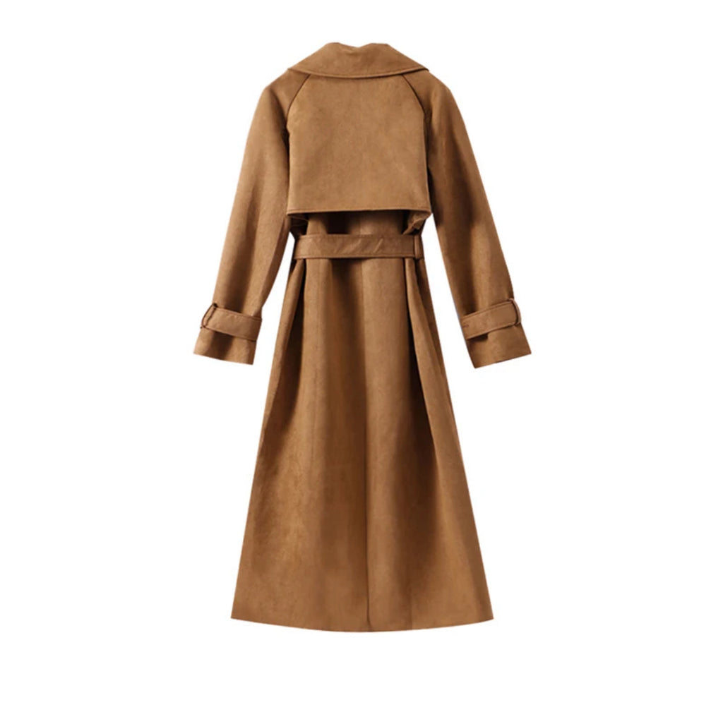 Faux Suede Trench Coat with Belt