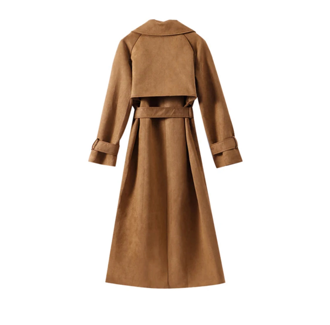 Faux Suede Trench Coat with Belt