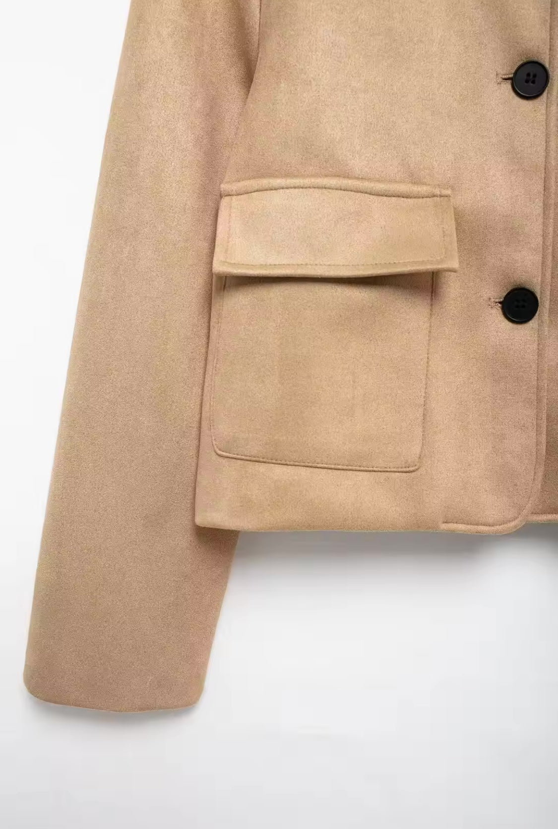 Short Faux Suede Jacket with Pockets