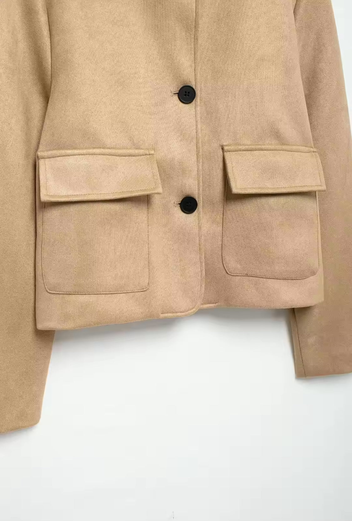 Short Faux Suede Jacket with Pockets