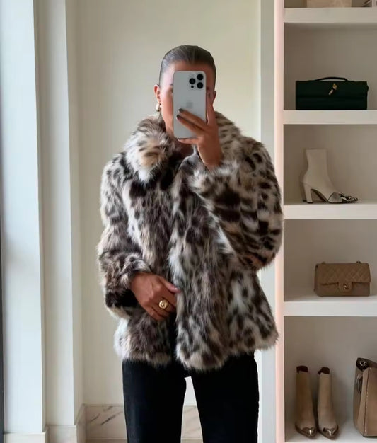 Collared Leopard Faux Fur Coat