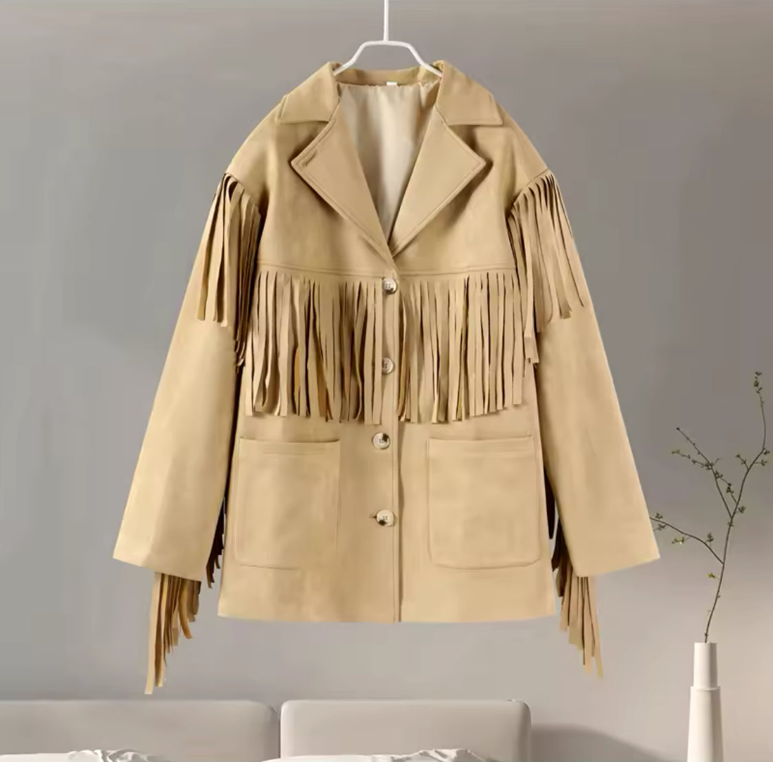 Fringe Detail Faux Suede Blazer