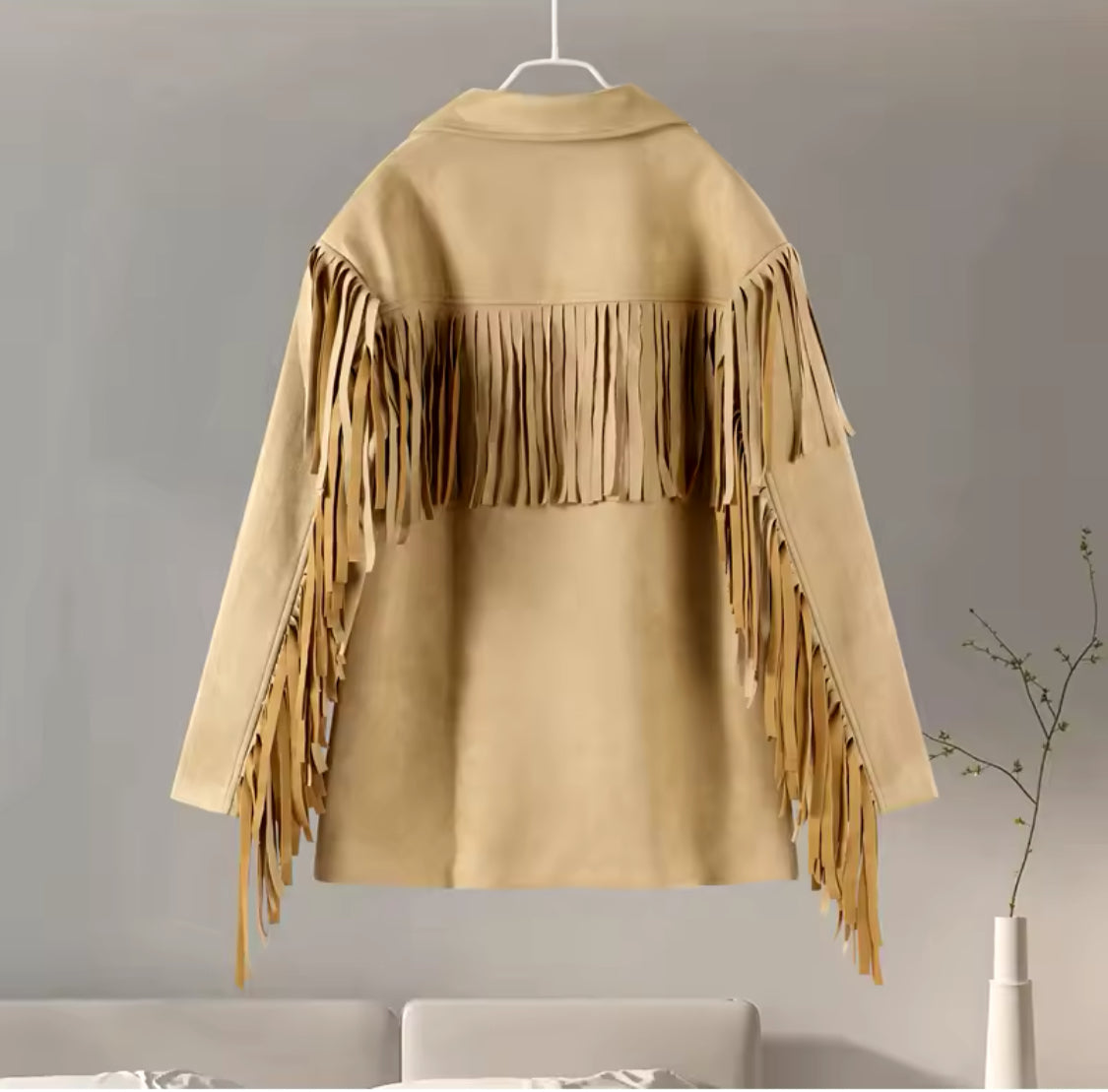 Fringe Detail Faux Suede Blazer