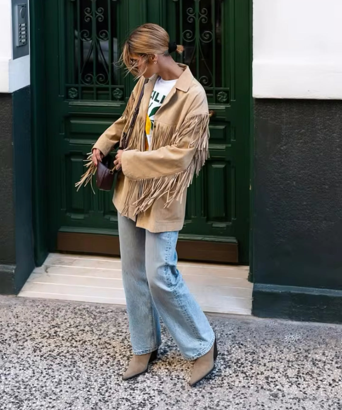 Fringe Detail Faux Suede Blazer