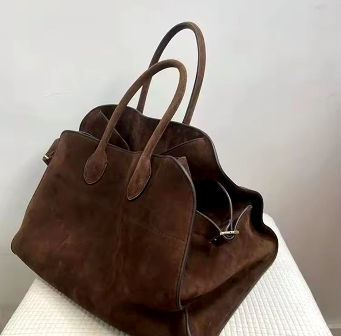 Structured Faux Suede Tote Shoulder Bag