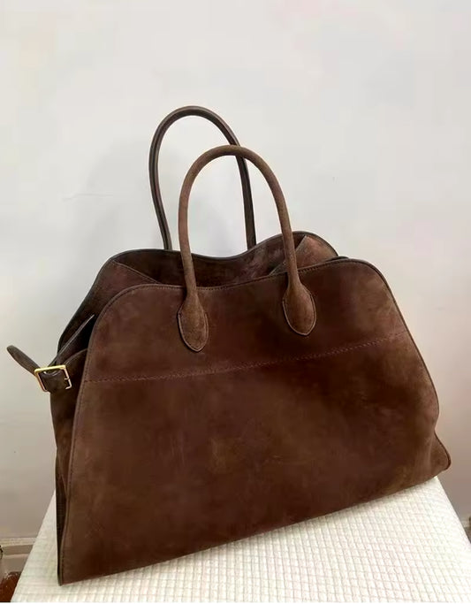 Structured Faux Suede Tote Shoulder Bag