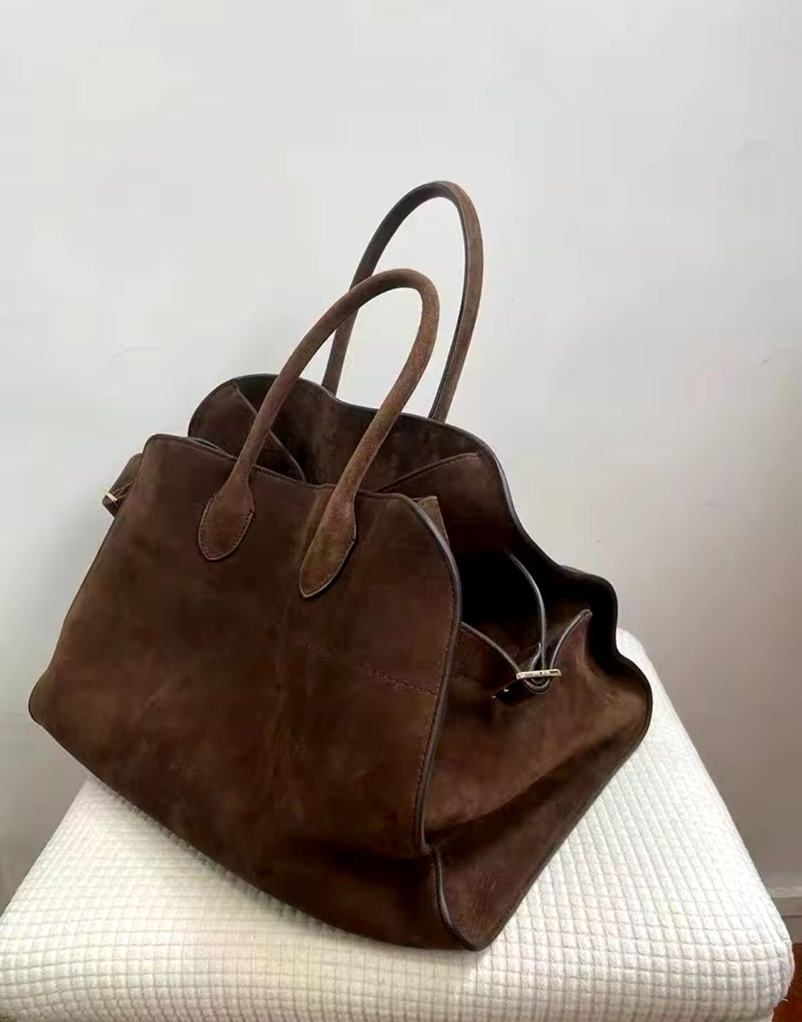 Structured Faux Suede Tote Shoulder Bag