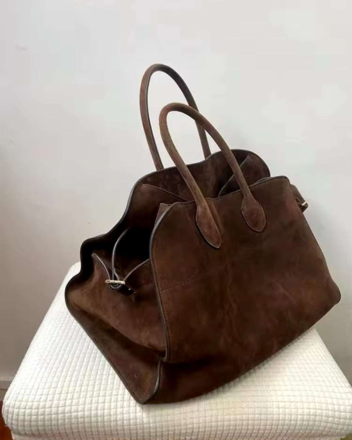 Structured Faux Suede Tote Shoulder Bag