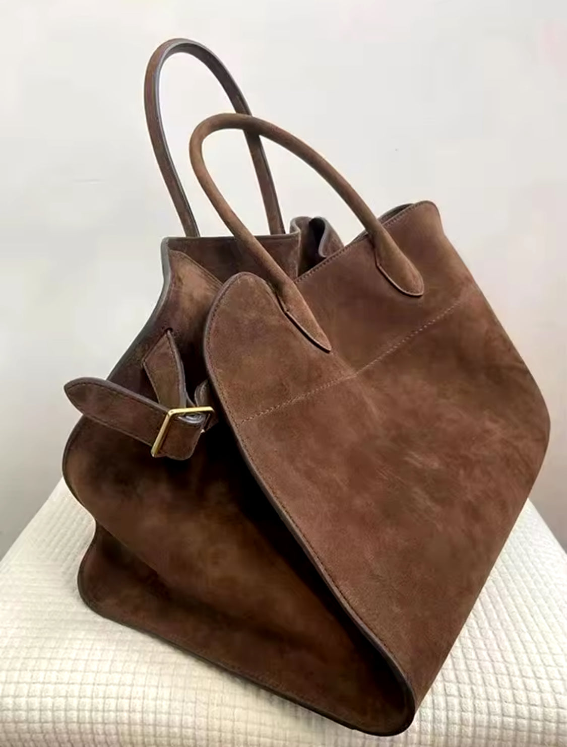 Structured Faux Suede Tote Shoulder Bag