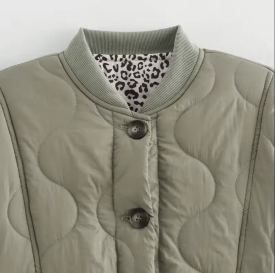 Quilted Jacket with Leopard Print Lining