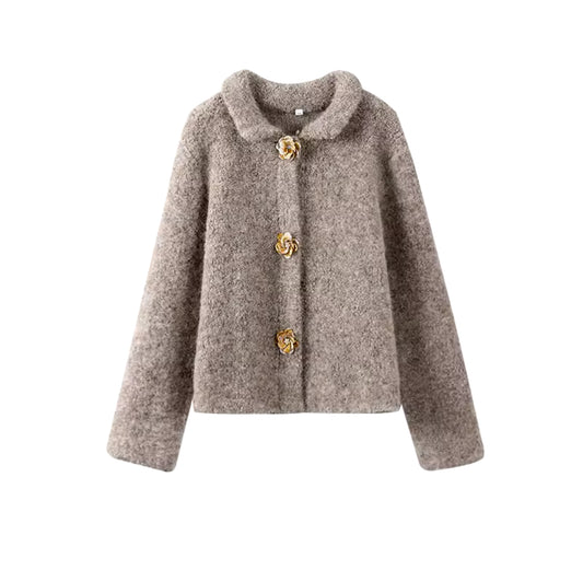 Collared Cardigan with Embellished Buttons