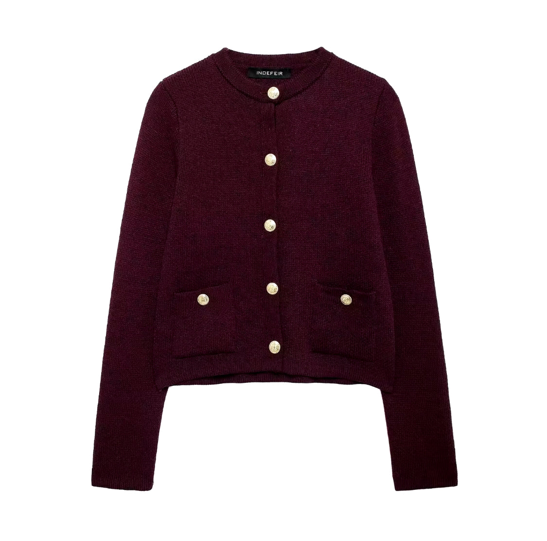 Burgundy Knit Cardigan with Pockets