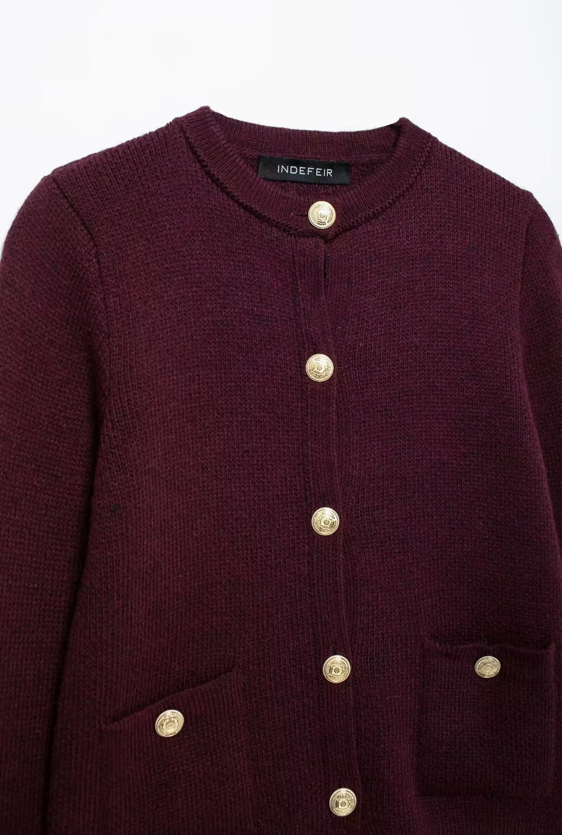 Burgundy Knit Cardigan with Pockets