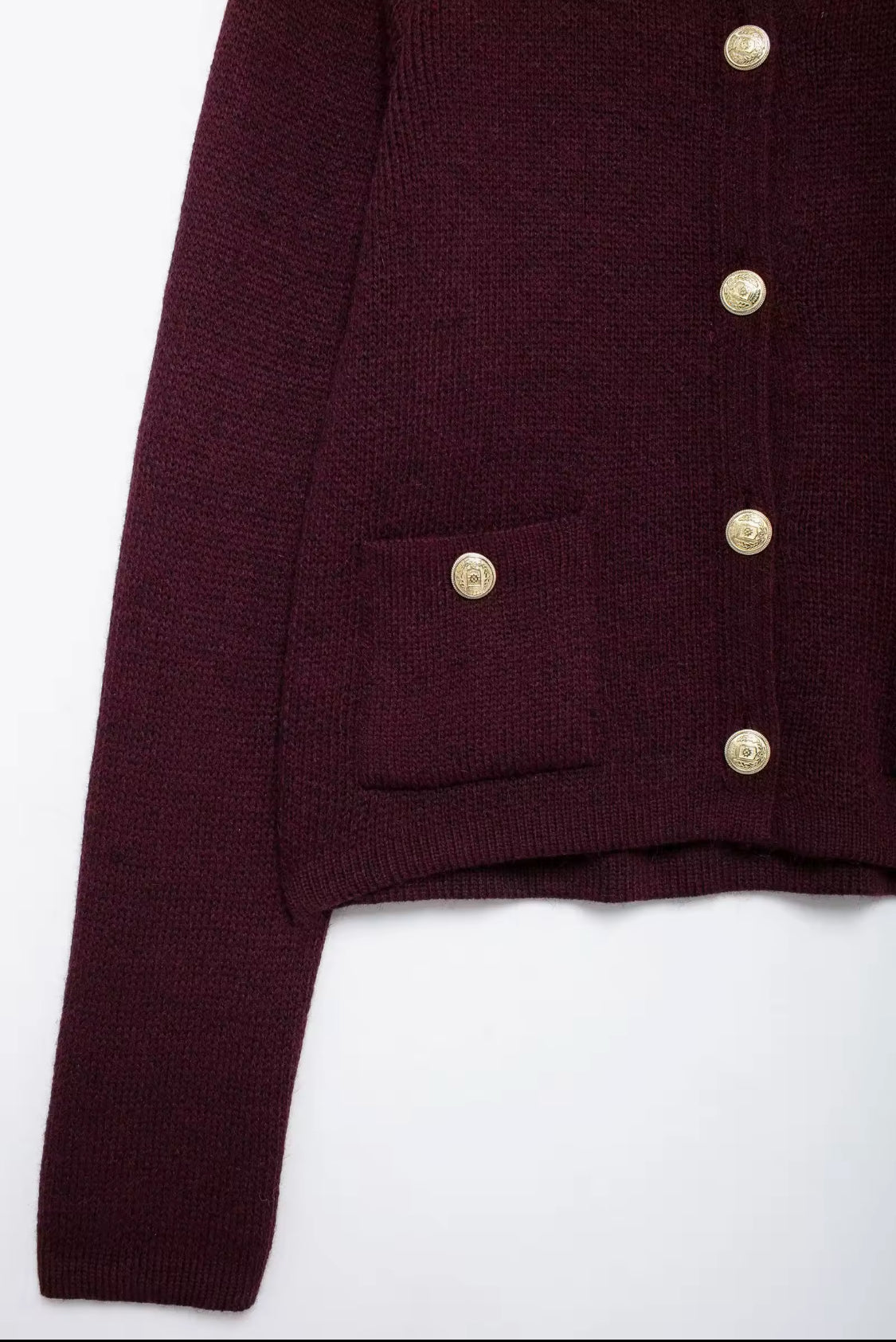 Burgundy Knit Cardigan with Pockets