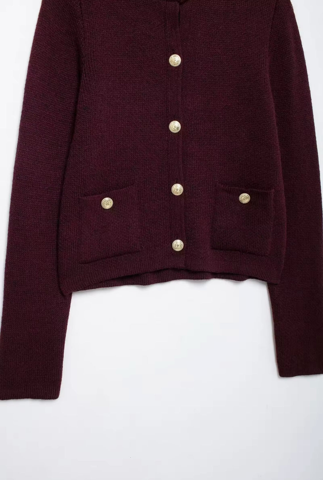 Burgundy Knit Cardigan with Pockets