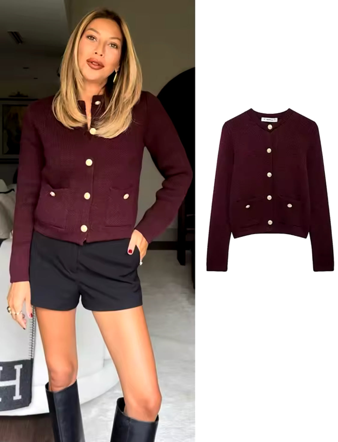 Burgundy Knit Cardigan with Pockets