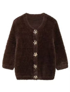 Brown Cardigan with Embellished Buttons