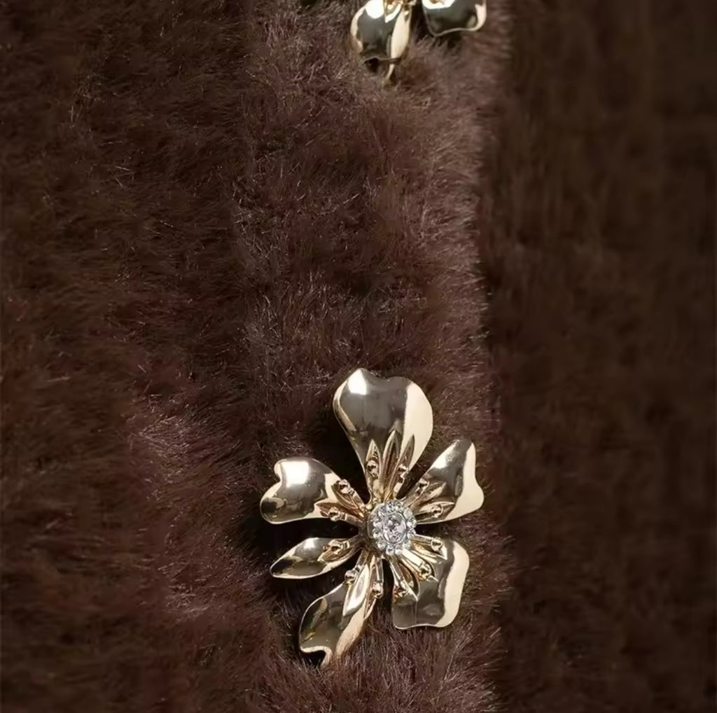 Brown Cardigan with Embellished Buttons