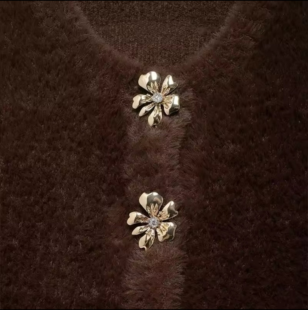 Brown Cardigan with Embellished Buttons