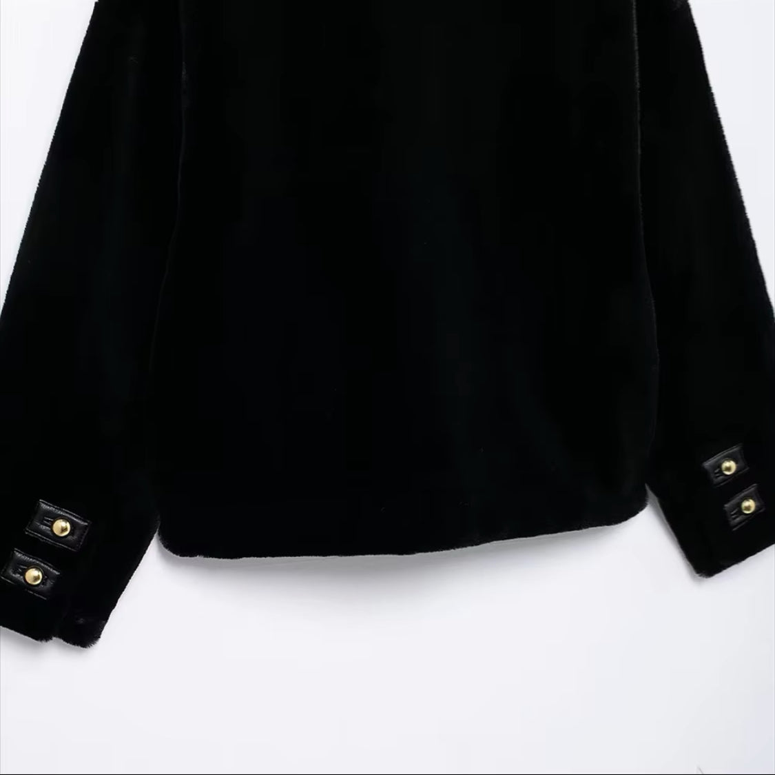 Black Faux Fur Coat with Gold Buttons