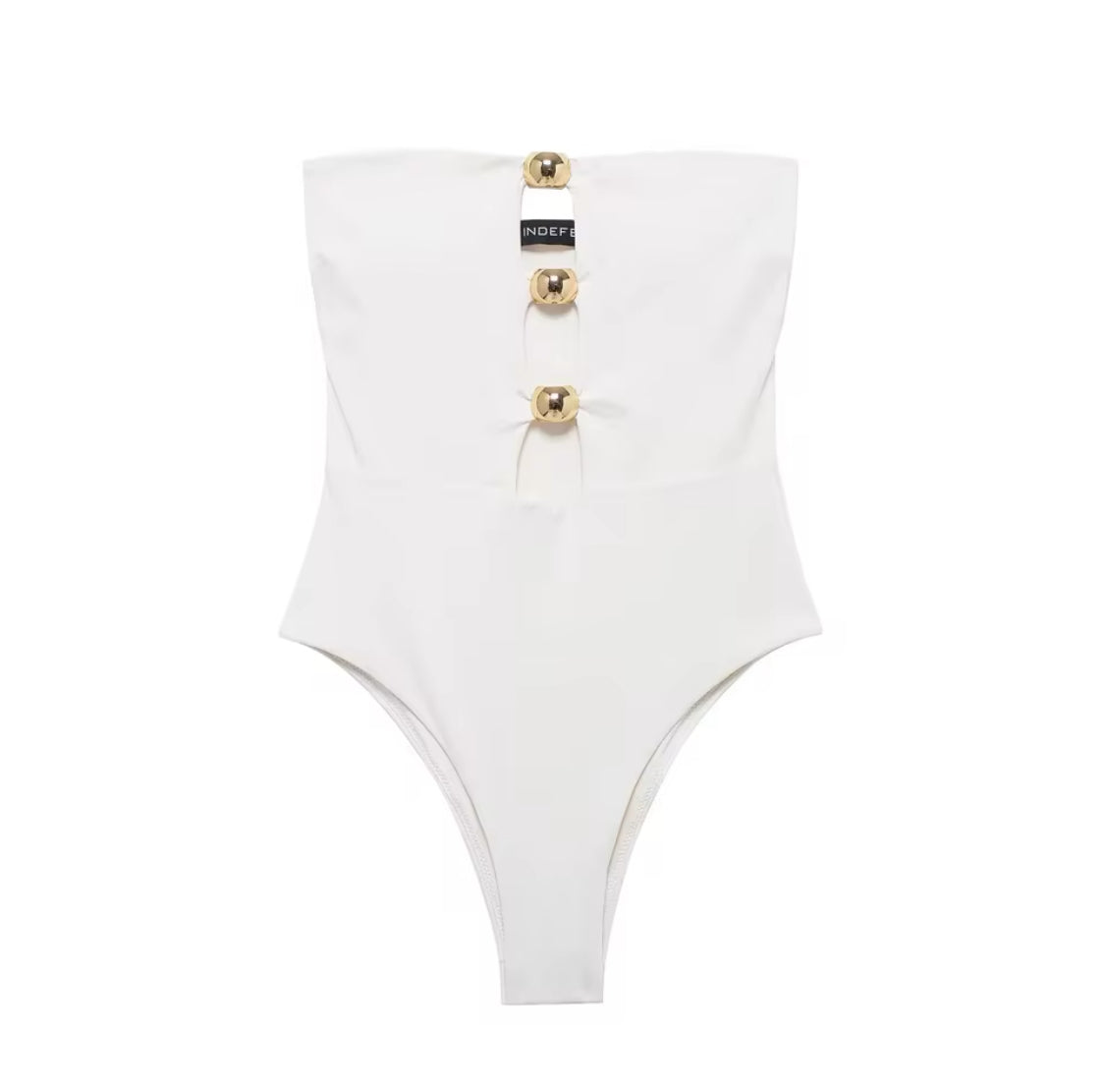 Gold Rings Cutout Strapless Swimsuit