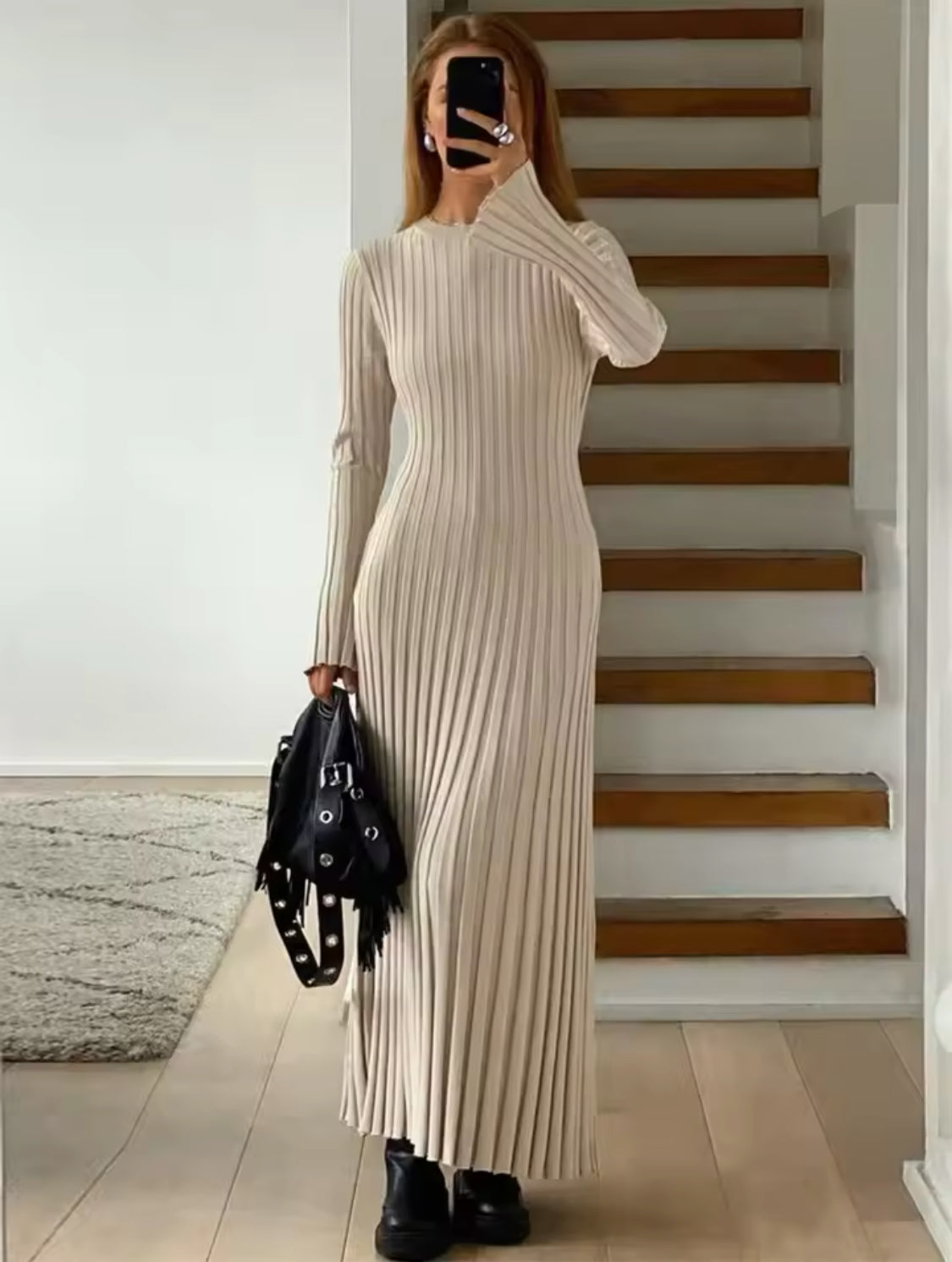 Ribbed Knit Midi Dress