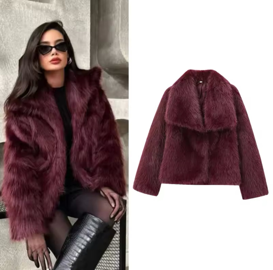 Burgundy Faux Fur Short Coat