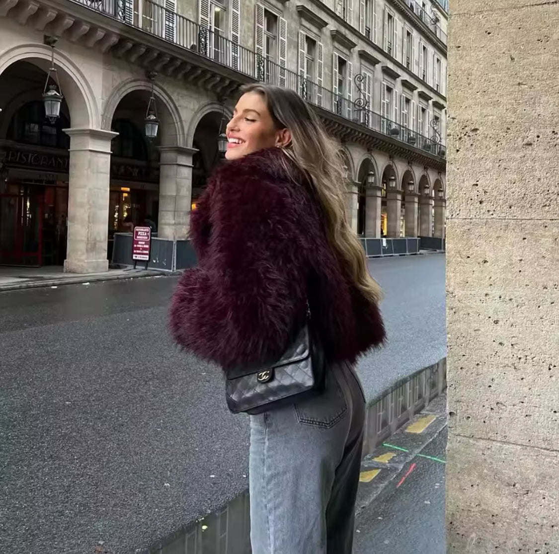 Burgundy Faux Fur Short Coat