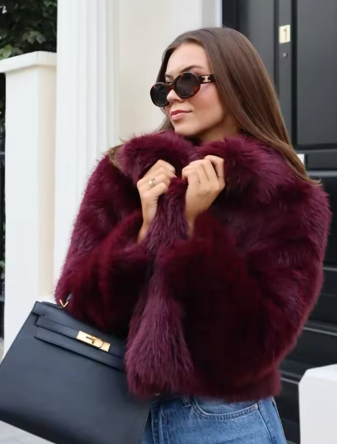 Burgundy Faux Fur Short Coat