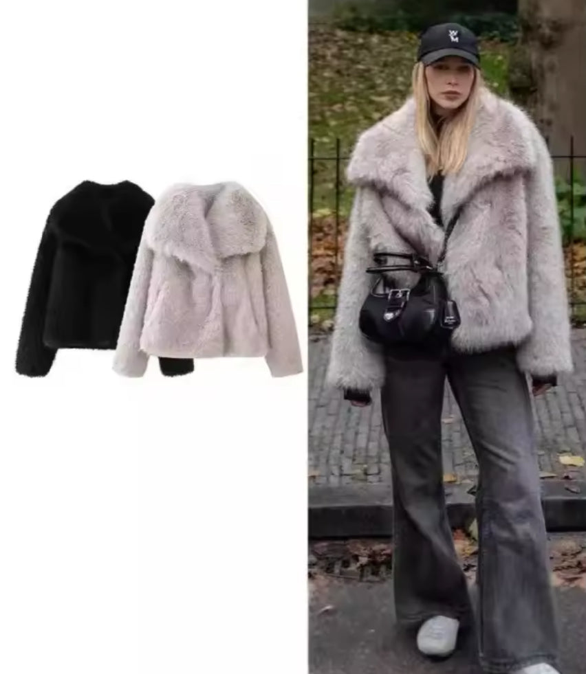 Faux Fur Long Hair Single-Breasted Short Jacket