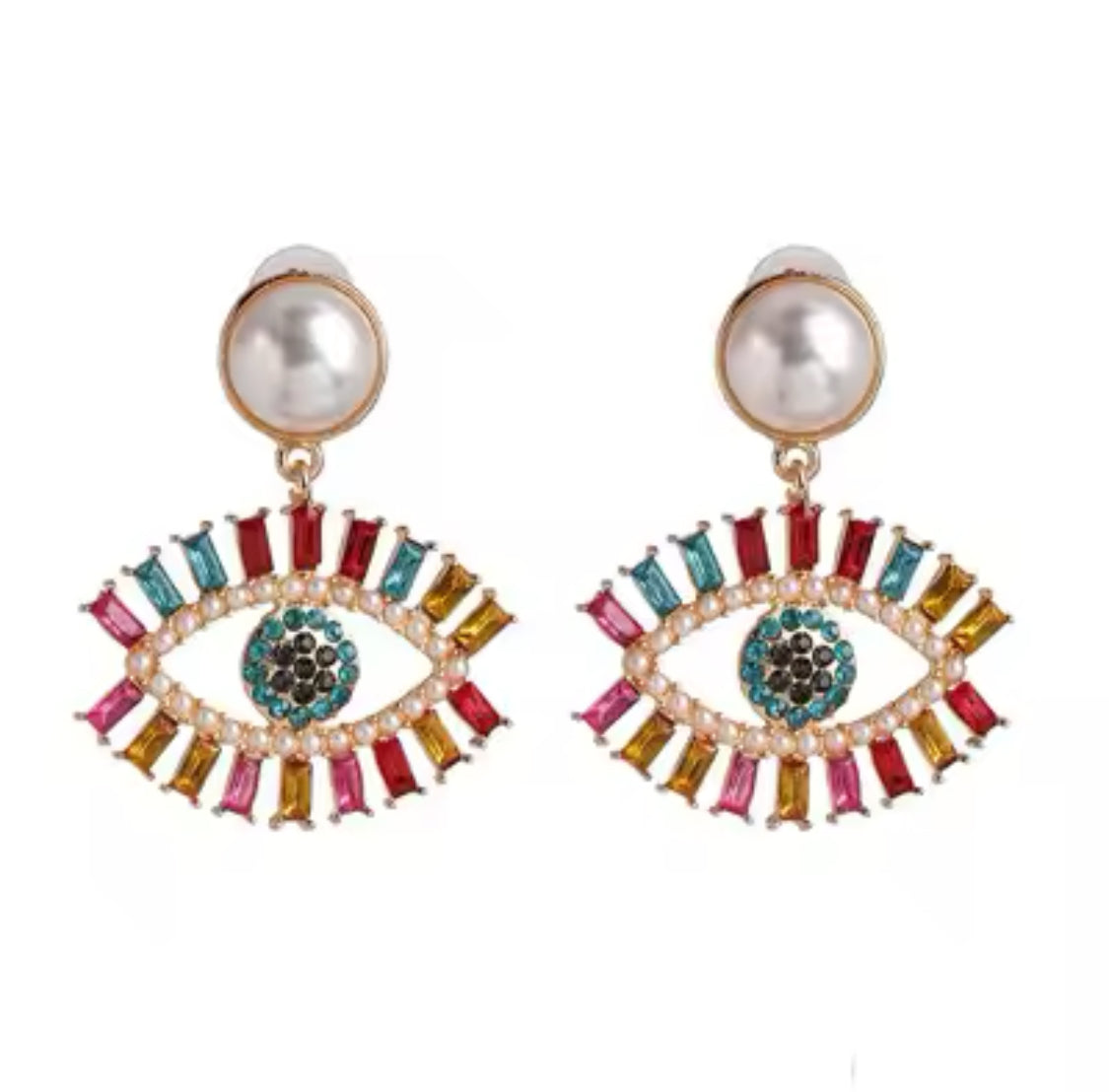 Embellished Eye Evil Drop Earrings Full