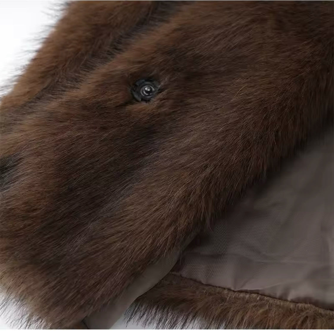 Brown Faux Fur Long Hair Wide Collar Short Jacket