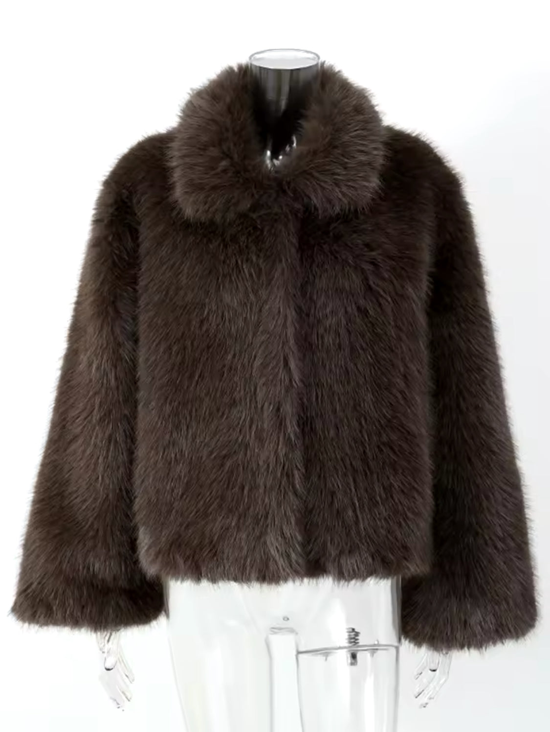 Brown Faux Fur Collared Coat