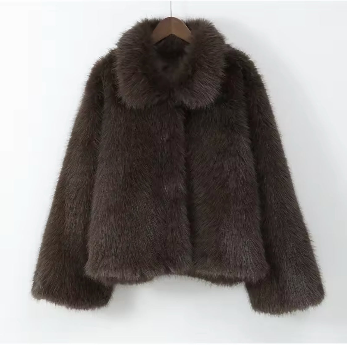 Brown Faux Fur Collared Coat