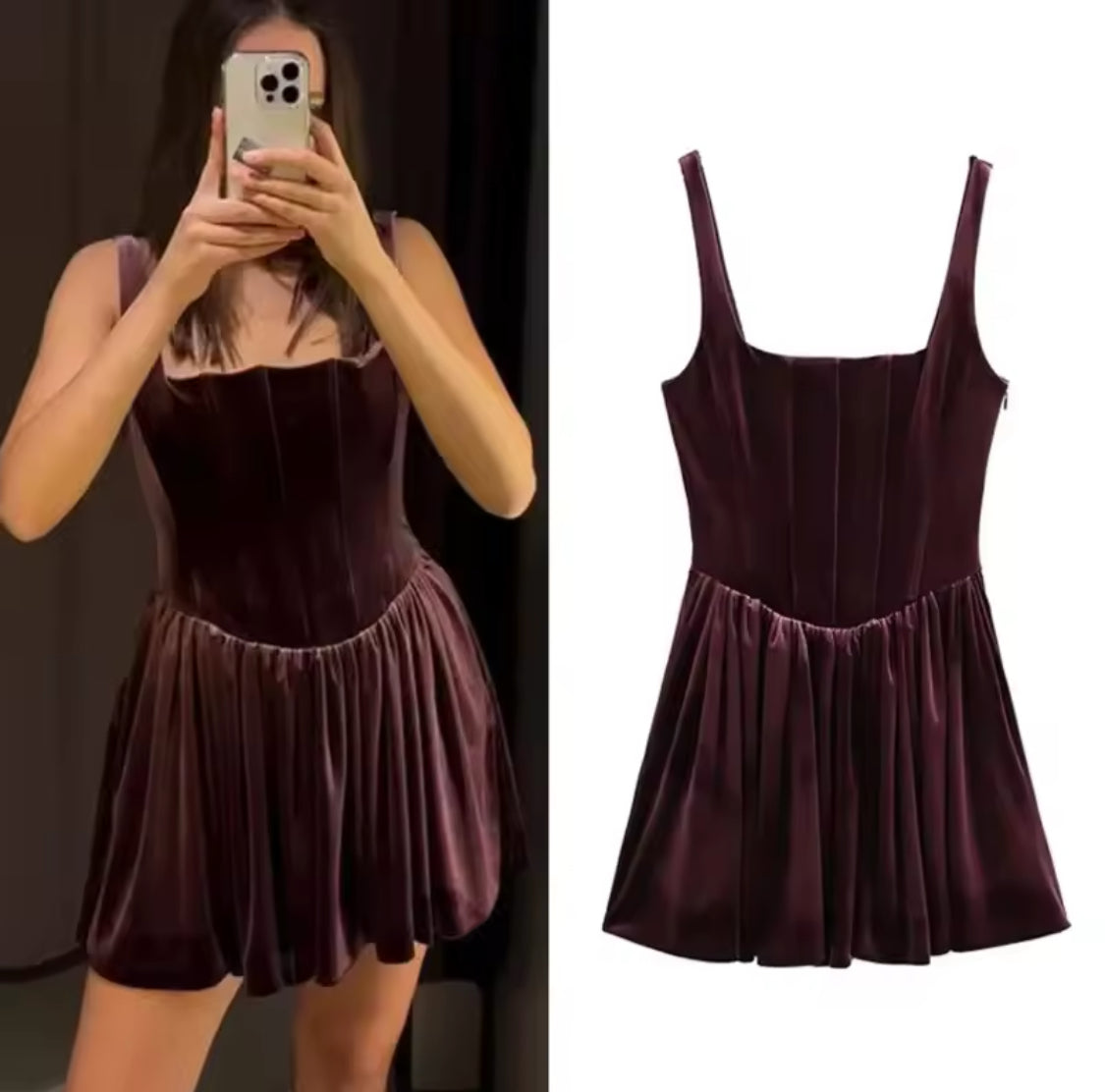 Scoop Neckline Velvet Mini Dress