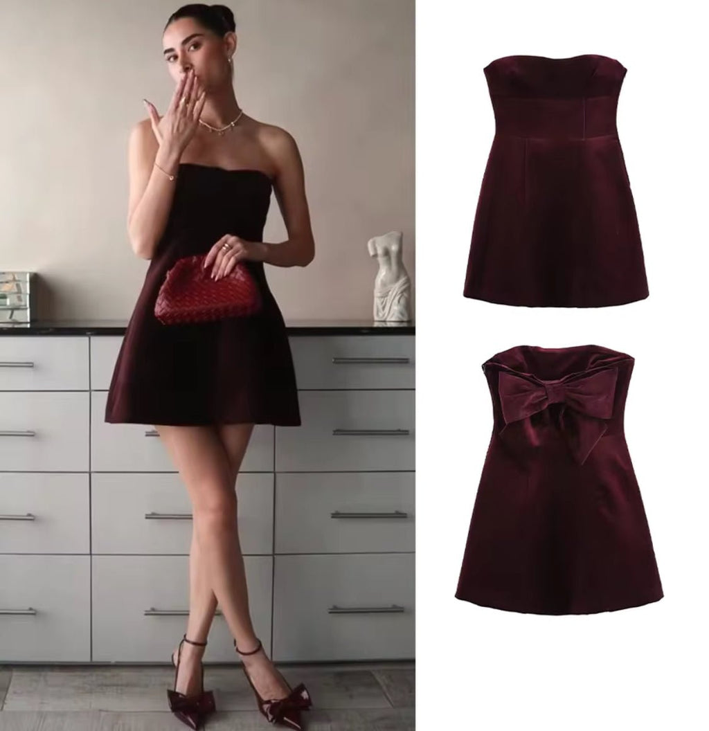 Chocolate Velvet Strapless Mini Dress