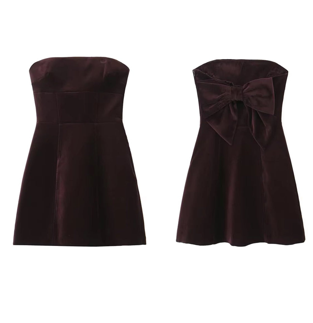 Chocolate Velvet Strapless Mini Dress