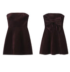 Chocolate Velvet Strapless Mini Dress