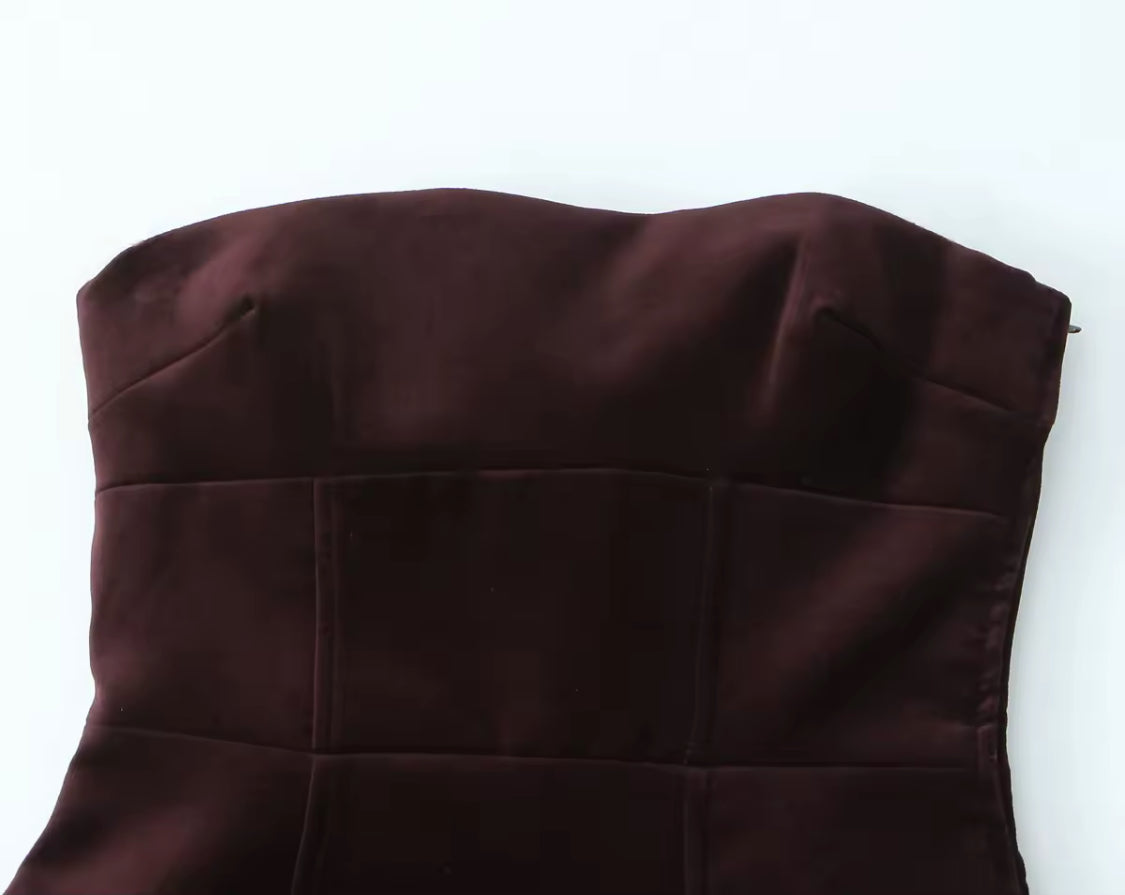 Chocolate Velvet Strapless Mini Dress