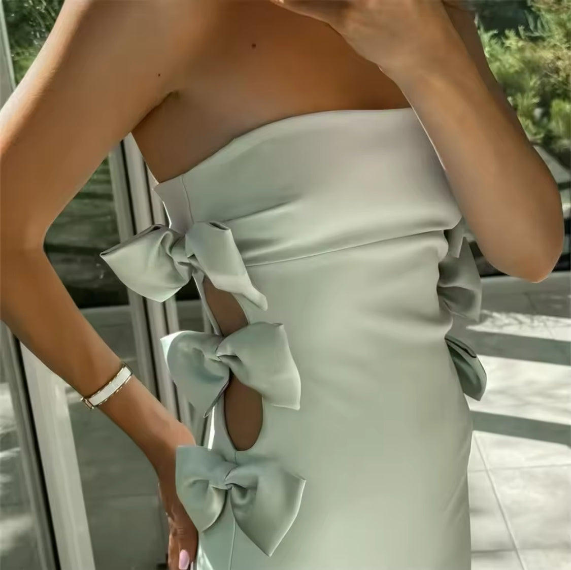 Strapless Dress with Satin Bows