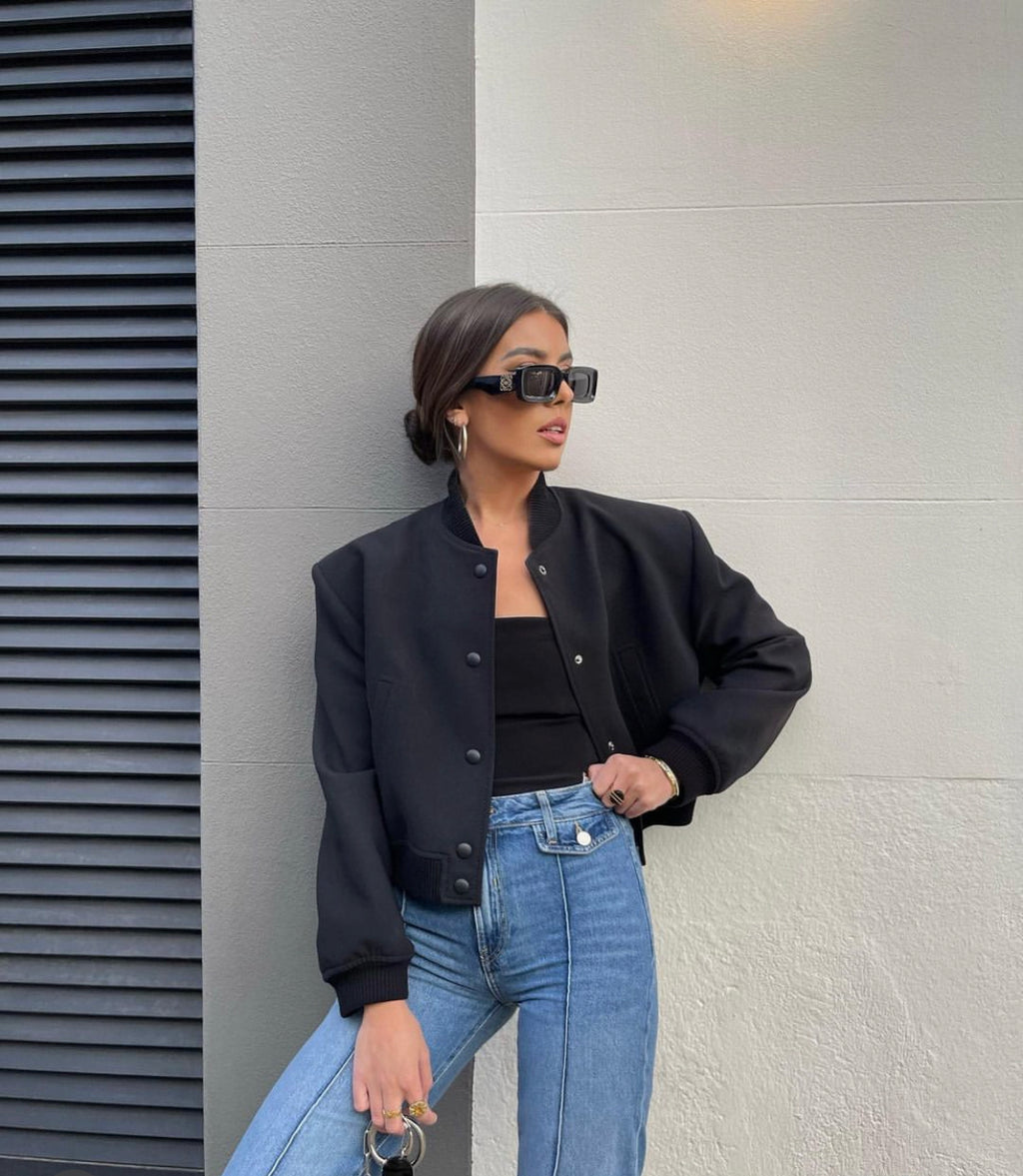 Oversized Bomber Cropped Shoulder Padded Jacket