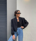 Oversized Bomber Cropped Shoulder Padded Jacket