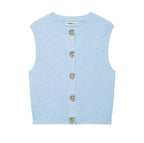 Blue Chunky Knit Gilet with Seashell Buttons