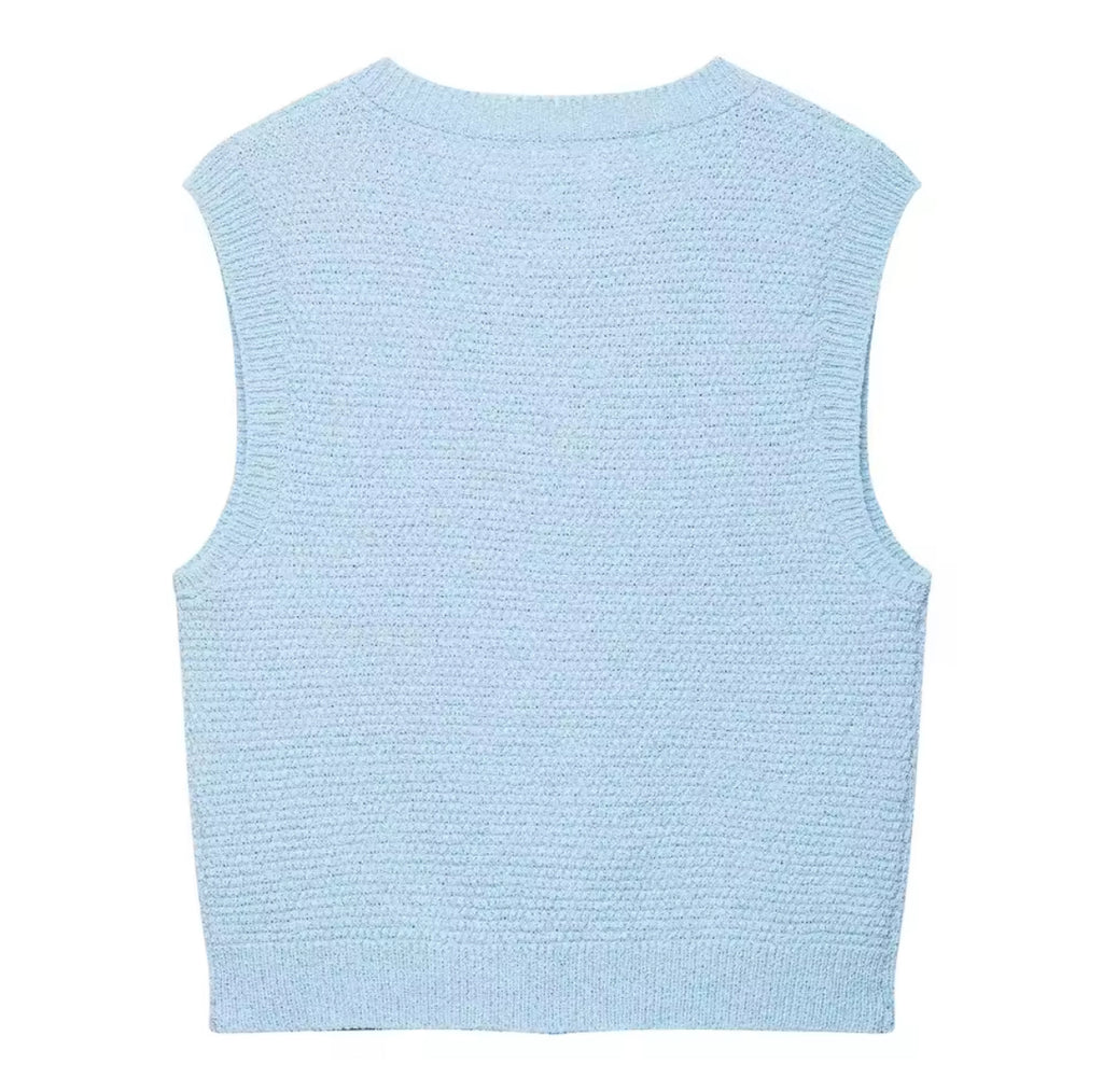 Blue Chunky Knit Gilet with Seashell Buttons